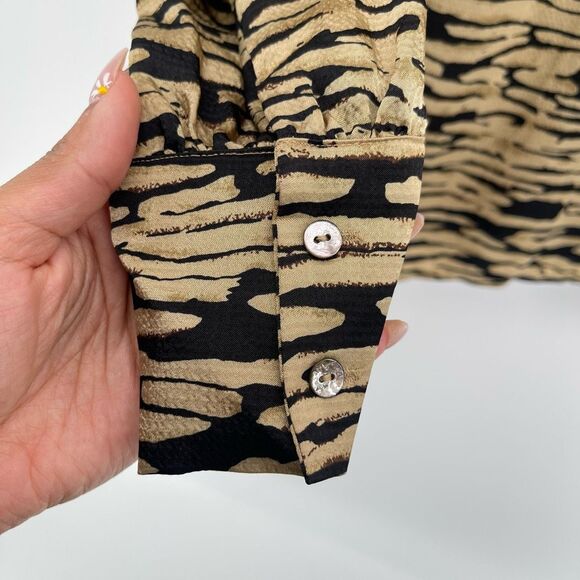 Rails Rozz Canyon Gold Black Animal Stripe Satin Puff Sleeve Blouse Womens Small - Picture 10 of 16
